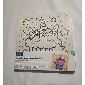 Kids Wooden Panel Painting Kit Unicorn Cupcake 8 pcs Ages 6+ 10"x.7"x10"